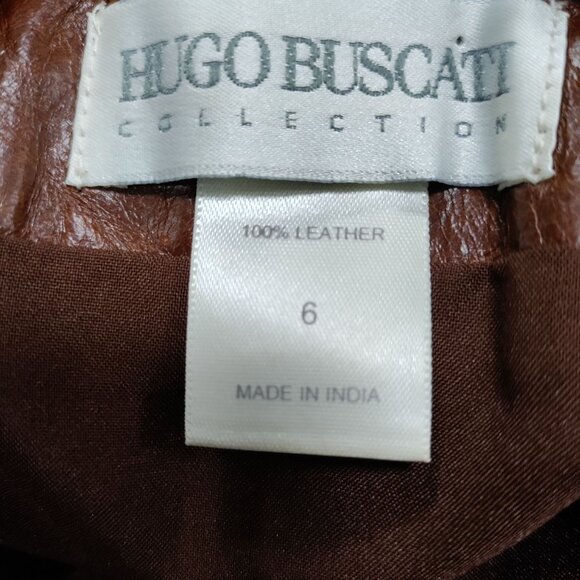 Hugo Buscati100% Leather Antique 70s Style Brown A-Line Wrap Mini Skirt Size 6 - Picture 9 of 16
